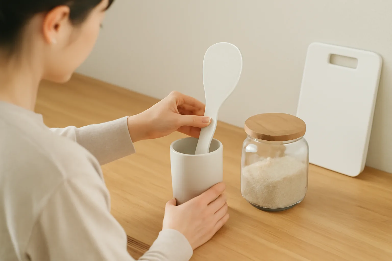 しゃもじ立ては家にある物で代用！倒れにくく衛生的な収納アイデア