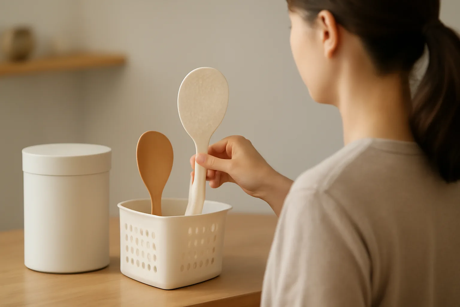 しゃもじ立ては家にある物で代用！倒れにくく衛生的な収納アイデア