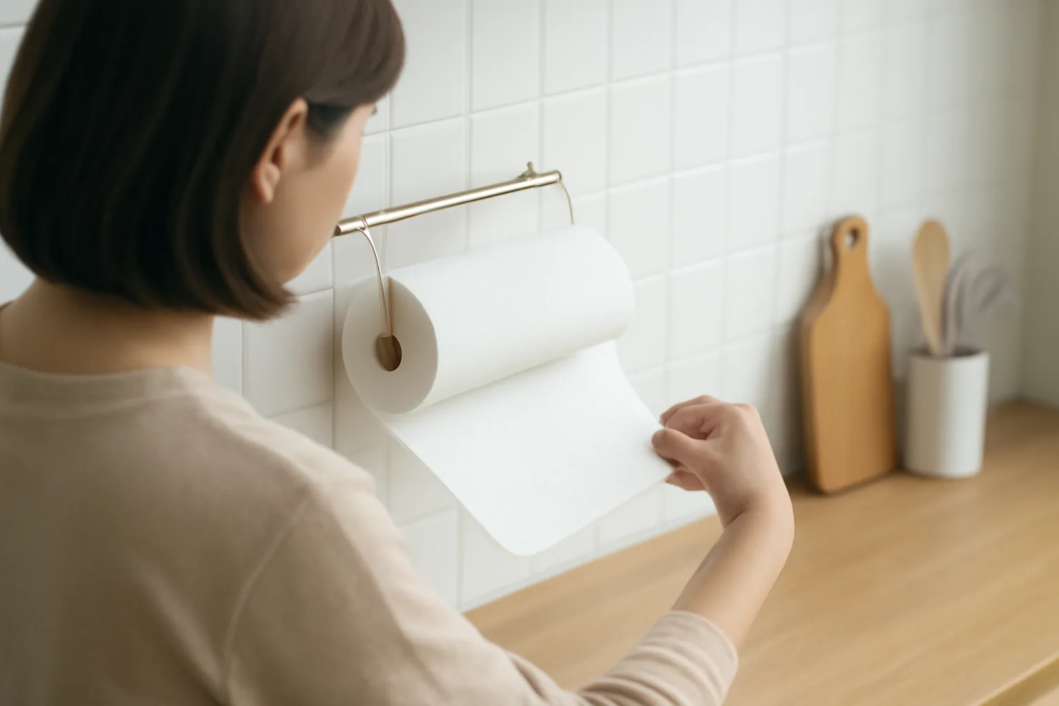 キッチンペーパーホルダーを代用！設置場所別の作り方と片手で切る工夫