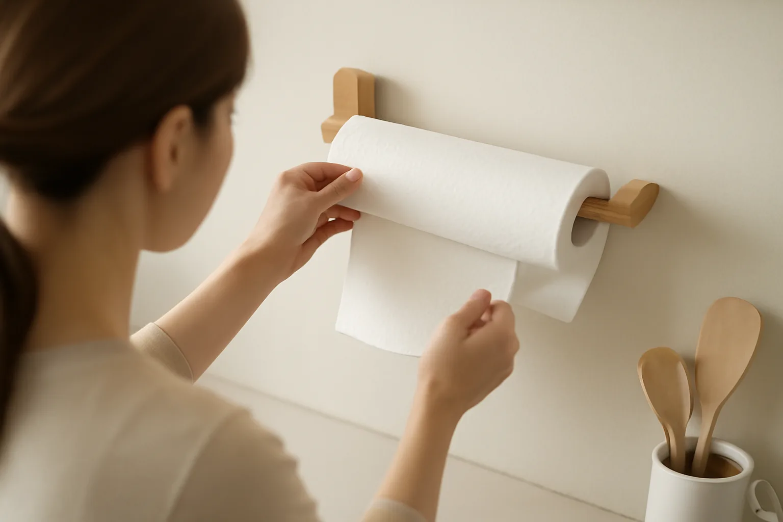 キッチンペーパーホルダーを代用！設置場所別の作り方と片手で切る工夫